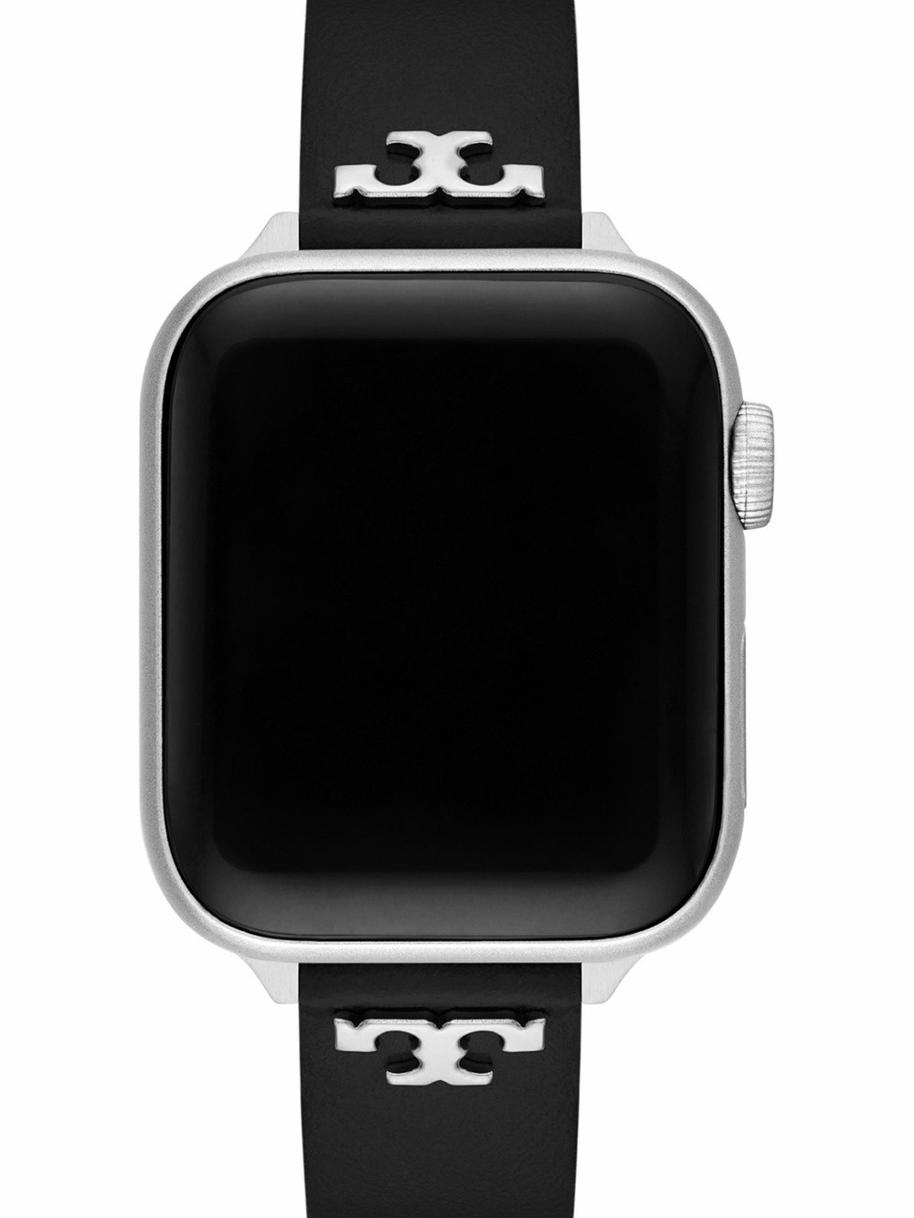 Tory Burch The T Leather Apple Watch Band Black/Silver 14mm NIB